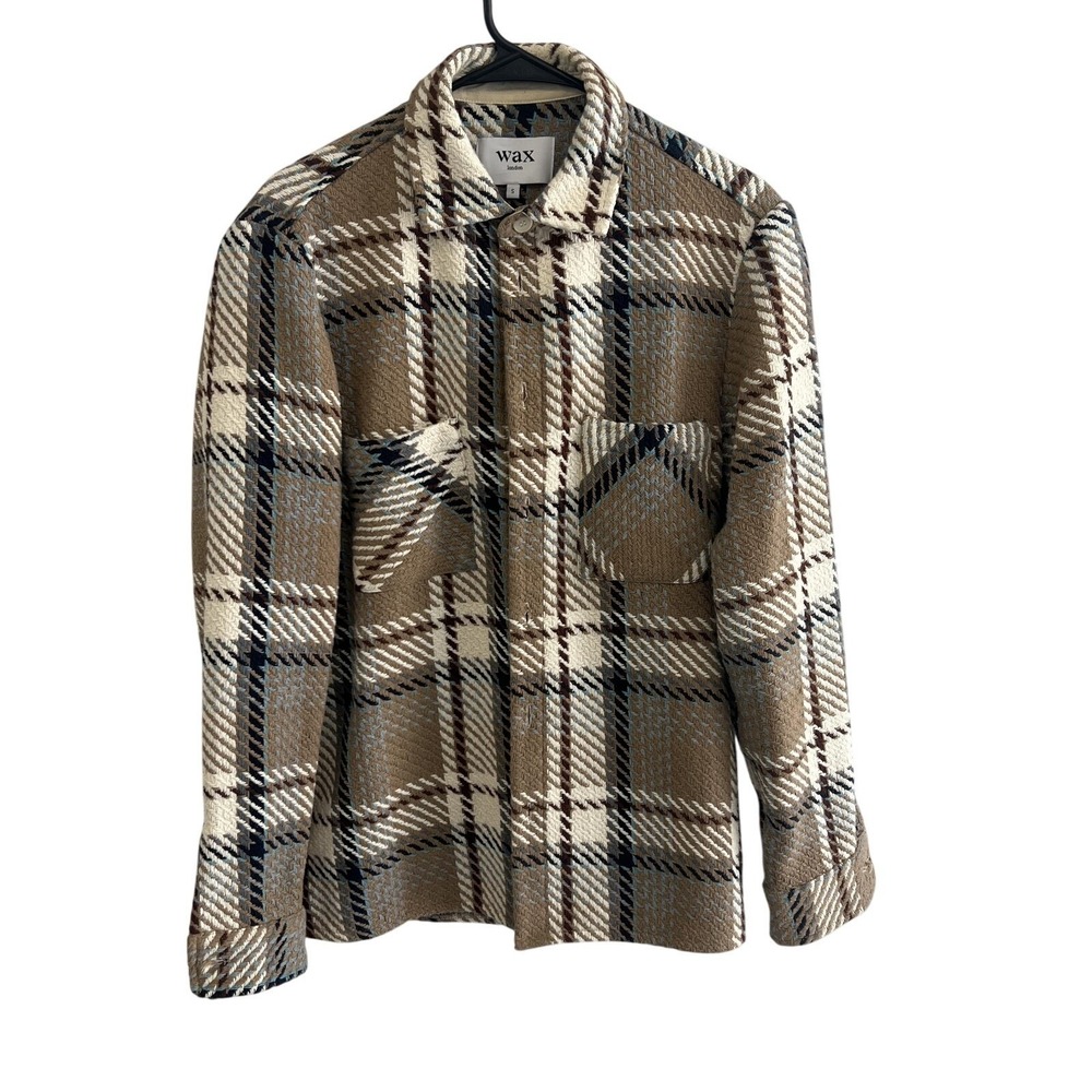 Wax‎ London Jacket Mens Small Brown Plaid Tweed Button Front Overshirt Shacket